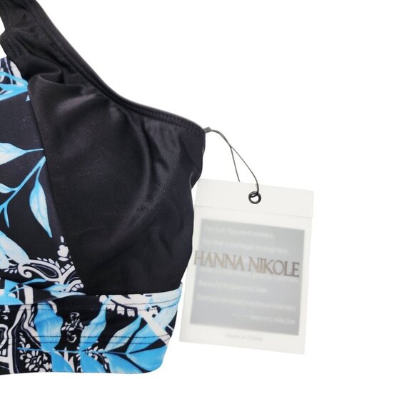 Hanna Nikole Womens XL Floral Print High-Waisted Bikini Set Black Blue - Picture 5 of 6